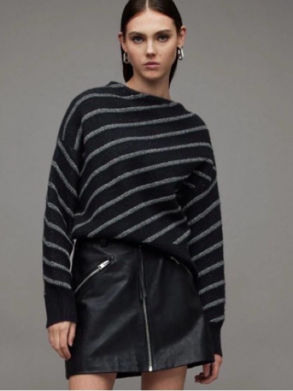 AllSaints | Black Silver Metallic Stripe Vega Jumper Sweater